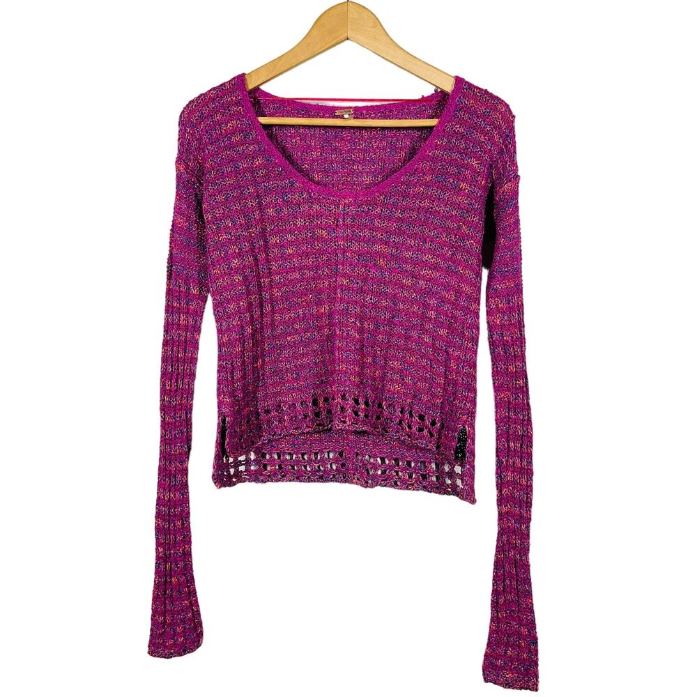 Free People OPen Knit Crewneck Sweater Casual Pink Long Sleeve - S